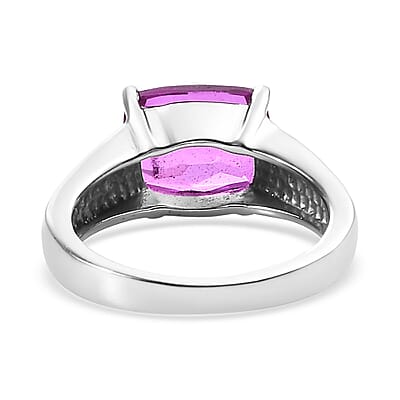 Radiant Orchid Quartz (Triplet) 3.35 ctw Solitaire Ring in Stainless Steel (Size 10.0)