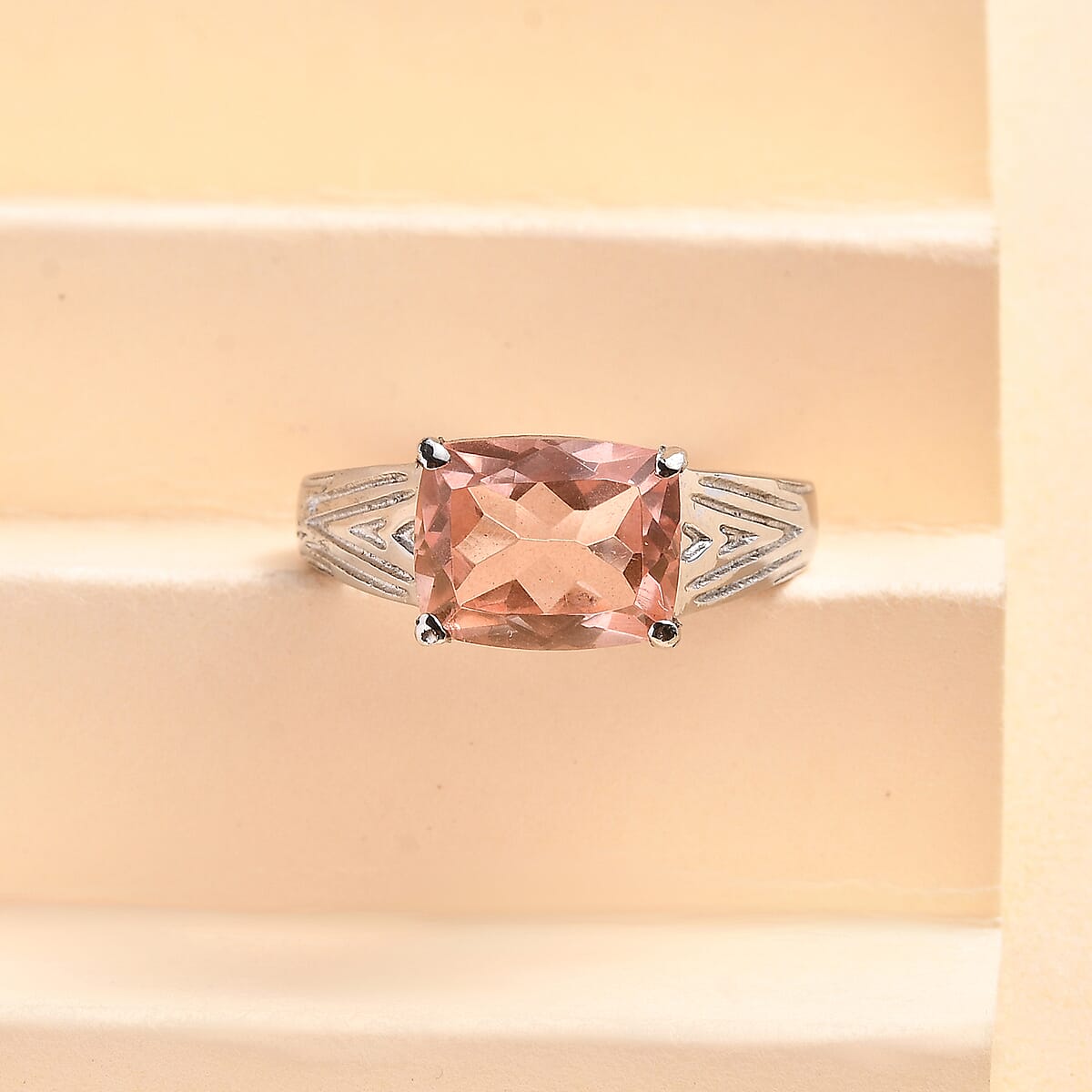 Morganique Quartz (Triplet) 3.50 ctw Solitaire Ring in Stainless Steel (Size 10.0) image number 1