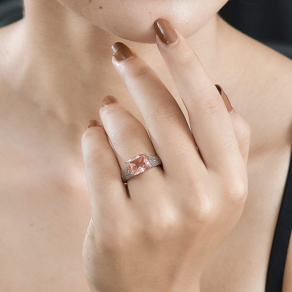 Morganique Quartz (Triplet) 3.50 ctw Solitaire Ring in Stainless Steel (Size 10.0) image number 2