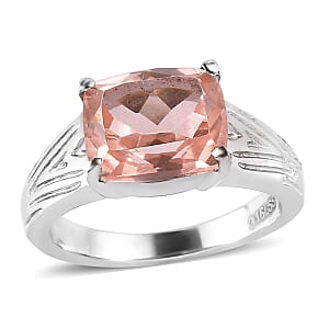 Morganique Quartz (Triplet) 3.50 ctw Solitaire Ring in Stainless Steel (Size 6.0)