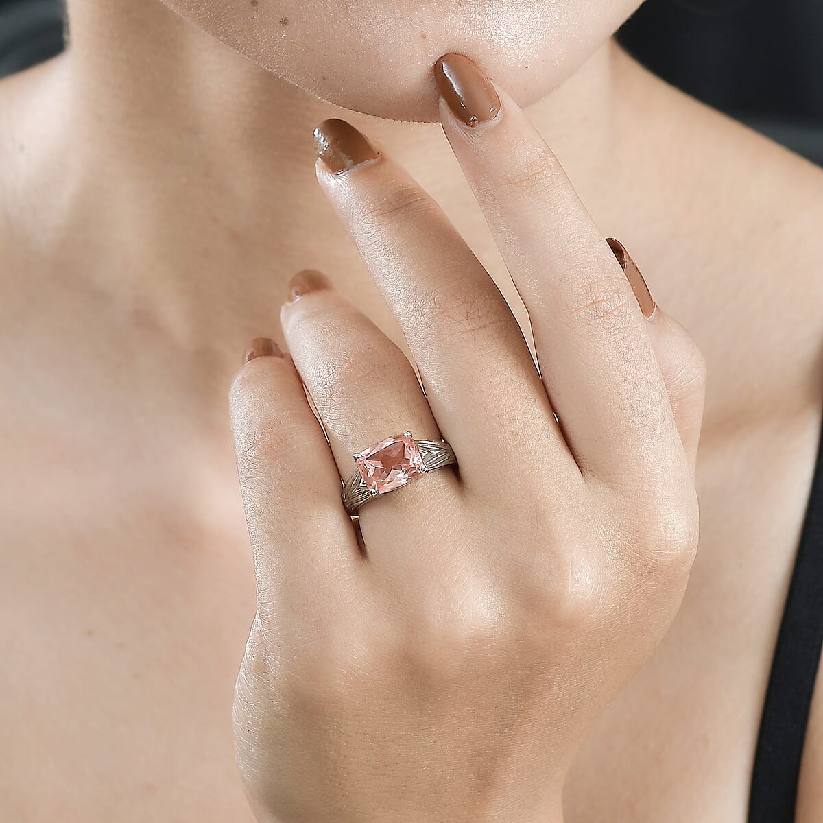 Morganique Quartz (Triplet) 3.50 ctw Solitaire Ring in Stainless Steel (Size 6.0) image number 2