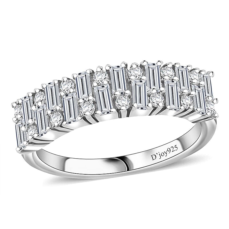 Moissanite 1.10 ctw Art Deco Ring in Rhodium Over Sterling Silver (Size 10.0)