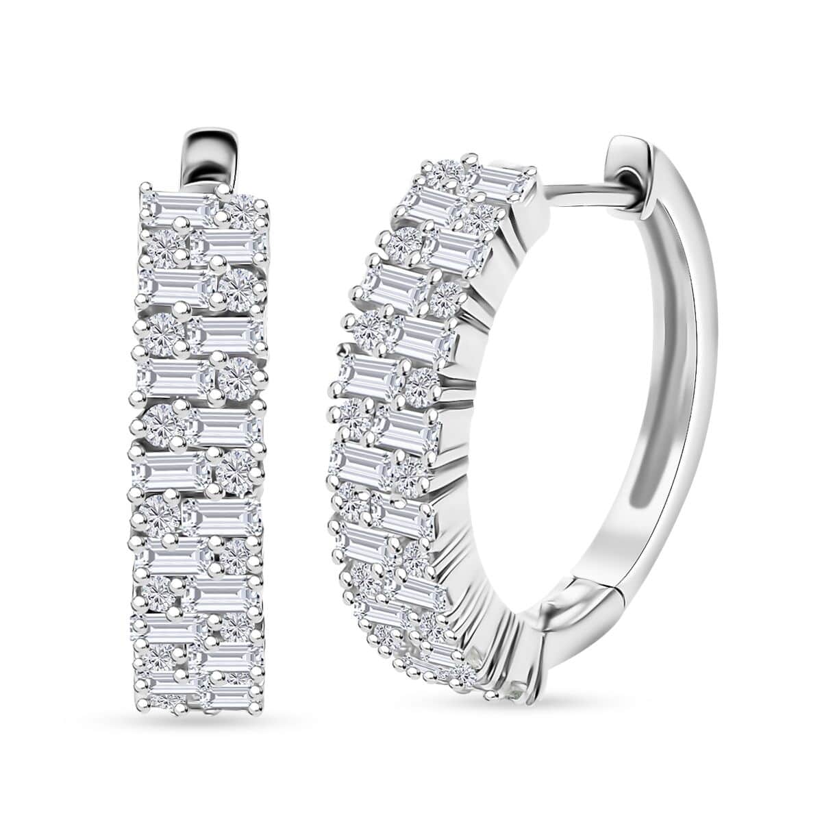 Doorbuster Moissanite 2.50 ctw Art Deco Hoop Earrings in Rhodium Over Sterling Silver image number 0