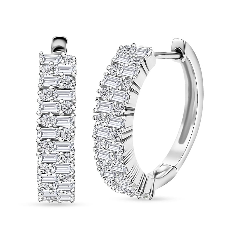 D'Joy Moissanite 2.50 ctw Art Deco Hoop Earrings in Rhodium Over Sterling Silver