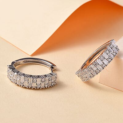 D'Joy Moissanite 2.50 ctw Art Deco Hoop Earrings in Rhodium Over Sterling Silver