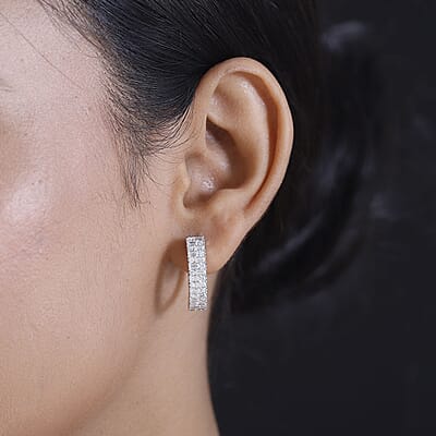 D'Joy Moissanite 2.50 ctw Art Deco Hoop Earrings in Rhodium Over Sterling Silver