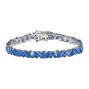 Kashmir Kyanite and Chrome Diopside Sea Waves Bracelet in Rhodium Over Sterling Silver (7.25 In) 23.70 ctw (Del. in 8-10 Days)
