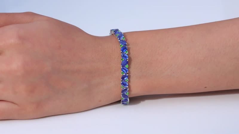 Kashmir Kyanite, Chrome Diopside Bracelet in Rhodium Over Sterling Silver (7.25 In) 21.20 ctw