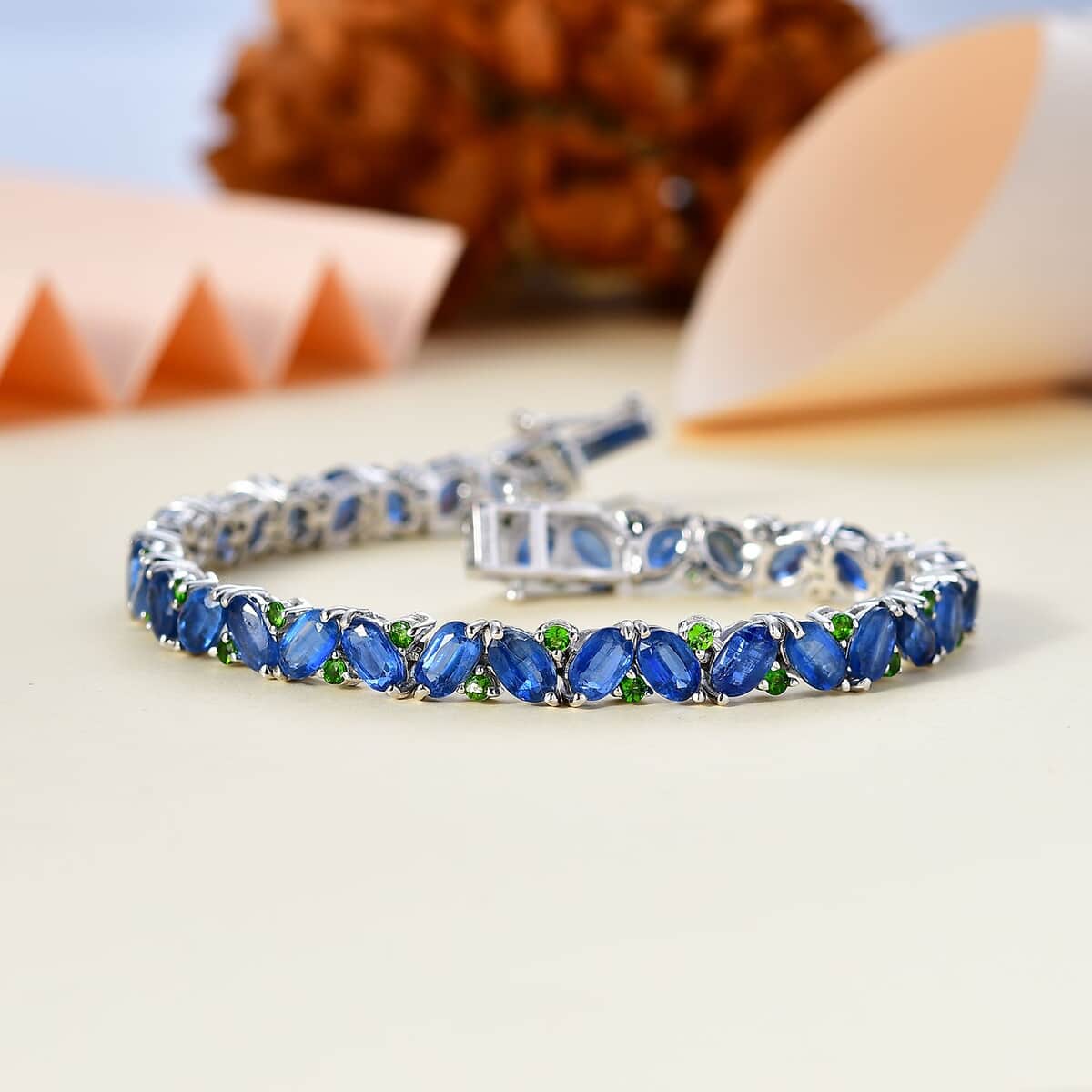 Kashmir Kyanite and Chrome Diopside Sea Waves Bracelet in Rhodium Over Sterling Silver (7.25 In) 23.70 ctw (Del. in 8-10 Days) image number 1