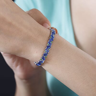 Kashmir Kyanite and Chrome Diopside Sea Waves Bracelet in Rhodium Over Sterling Silver (7.25 In) 23.70 ctw