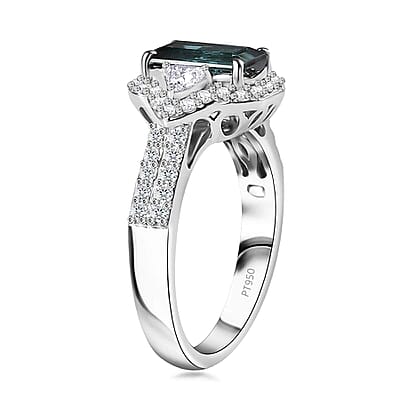 Certified & Appraised Rhapsody AAAA Monte Belo Indicolite and E-F VS Diamond 2.61 ctw Ring in 950 Platinum (Size 6.0) 7.45 Grams