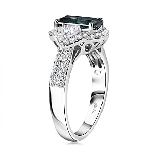 Certified & Appraised Rhapsody AAAA Monte Belo Indicolite and E-F VS Diamond 2.61 ctw Ring in 950 Platinum (Size 7.0) 7.45 Grams
