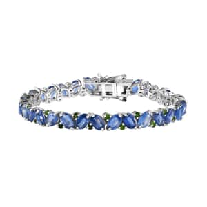 Kashmir Kyanite and Chrome Diopside Sea Waves Bracelet in Rhodium Over Sterling Silver (6.50 In) 18.70 ctw (Del. in 8-10 Days)