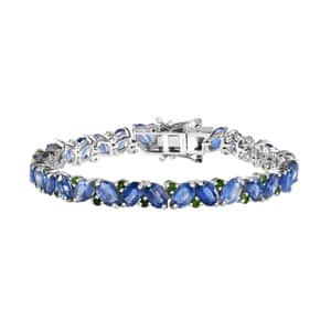 Kashmir Kyanite and Chrome Diopside Sea Waves Bracelet in Rhodium Over Sterling Silver (6.50 In) 20.40 ctw