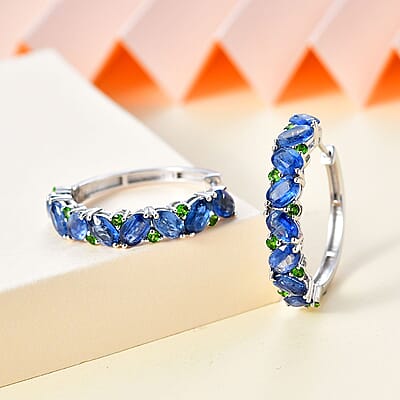 D'Joy Kashmir Kyanite and Chrome Diopside Sea Waves Earrings in Rhodium Over Sterling Silver 10.65 ctw
