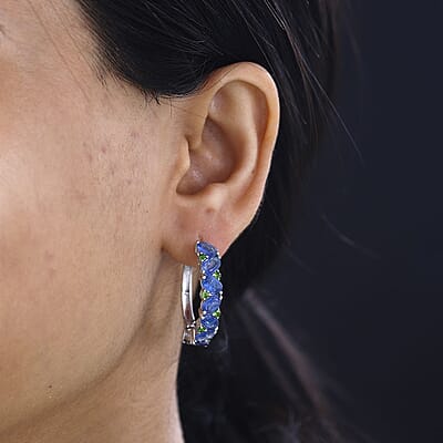 D'Joy Kashmir Kyanite and Chrome Diopside Sea Waves Earrings in Rhodium Over Sterling Silver 10.65 ctw