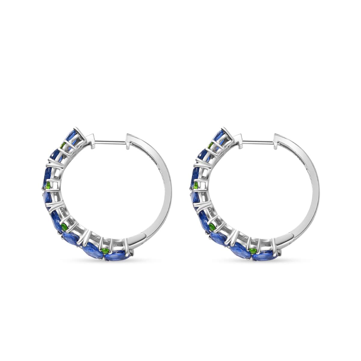 Kashmir Kyanite and Chrome Diopside Sea Waves Earrings in Rhodium Over Sterling Silver 10.65 ctw (Del. in 8-10 Days) image number 3