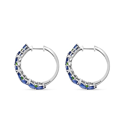 D'Joy Kashmir Kyanite and Chrome Diopside Sea Waves Earrings in Rhodium Over Sterling Silver 10.65 ctw