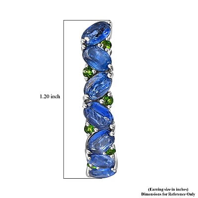 D'Joy Kashmir Kyanite and Chrome Diopside Sea Waves Earrings in Rhodium Over Sterling Silver 10.65 ctw