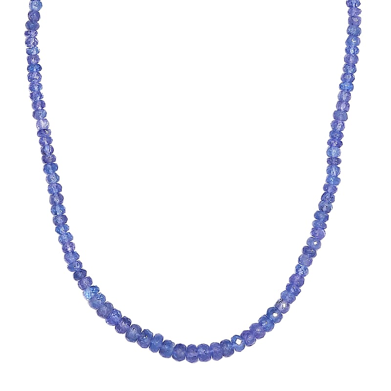 AAA Tanzanite Beaded Necklace 18-20 Inches in Rhodium Over Sterling Silver 83.00 ctw