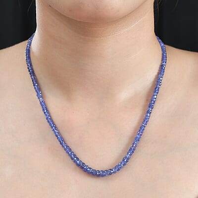 AAA Tanzanite Beaded Necklace 18-20 Inches in Rhodium Over Sterling Silver 83.00 ctw