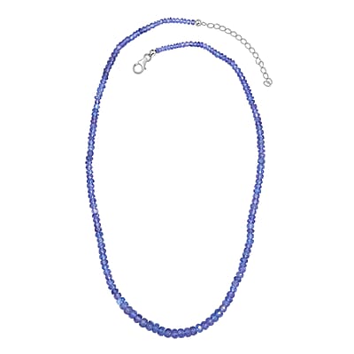 AAA Tanzanite Beaded Necklace 18-20 Inches in Rhodium Over Sterling Silver 83.00 ctw