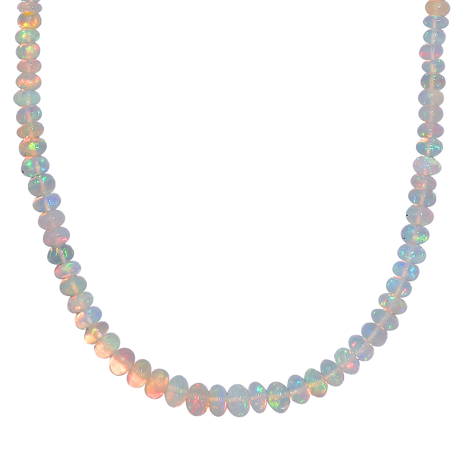 AAA Ethiopian Welo Opal Beaded Necklace 18-20 Inches in Rhodium Over Sterling Silver 80.00 ctw