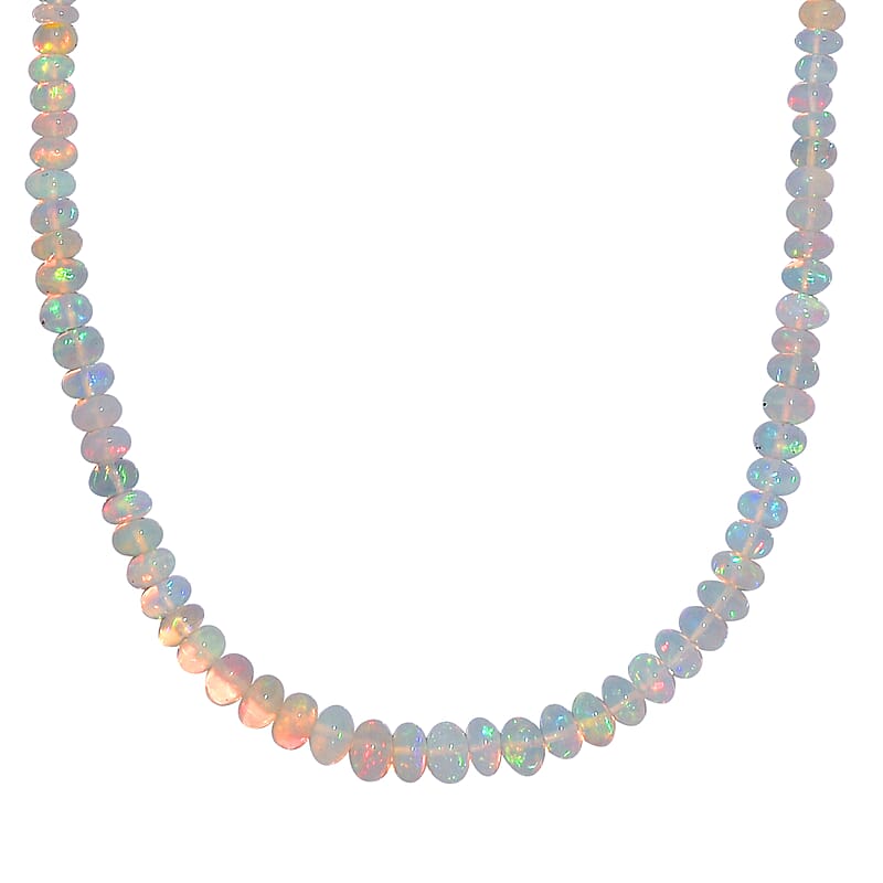 AAA Ethiopian Welo Opal Beaded Necklace 18-20 Inches in Rhodium Over Sterling Silver 80.00 ctw
