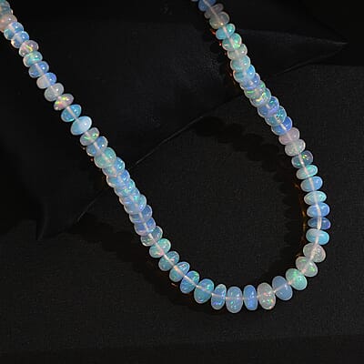 AAA Ethiopian Welo Opal Beaded Necklace 18-20 Inches in Rhodium Over Sterling Silver 80.00 ctw