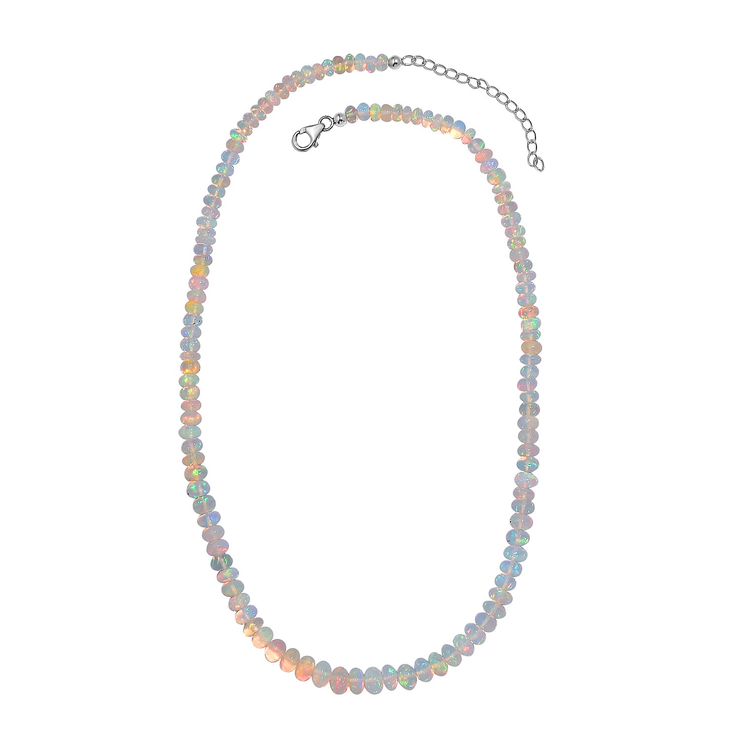 AAA Ethiopian Welo Opal Beaded Necklace 18-20 Inches in Rhodium Over Sterling Silver 80.00 ctw