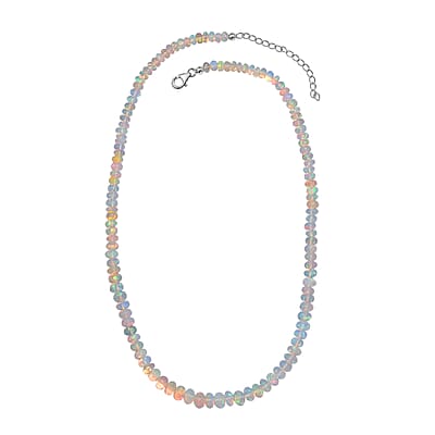 AAA Ethiopian Welo Opal Beaded Necklace 18-20 Inches in Rhodium Over Sterling Silver 80.00 ctw