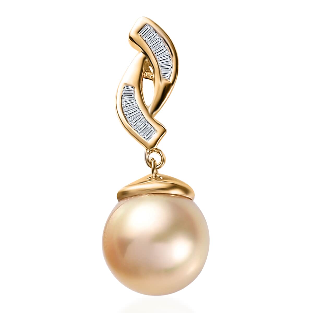 Luxoro 14K Yellow Gold Premium Golden South Sea Pearl and I2 Diamond Pendant 0.10 ctw image number 0