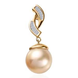 Luxoro 14K Yellow Gold Premium Golden South Sea Pearl and I2 Diamond Pendant 0.10 ctw