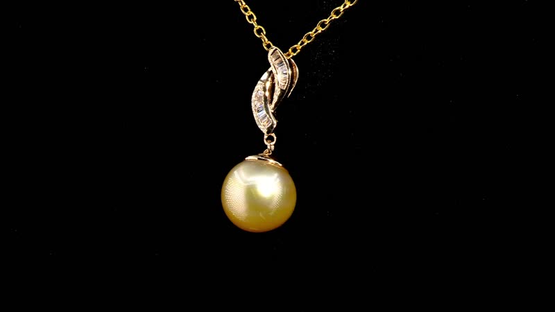 Luxoro 14K Yellow Gold Premium Golden South Sea Pearl and I2 Diamond Pendant without Chain 0.10 ctw