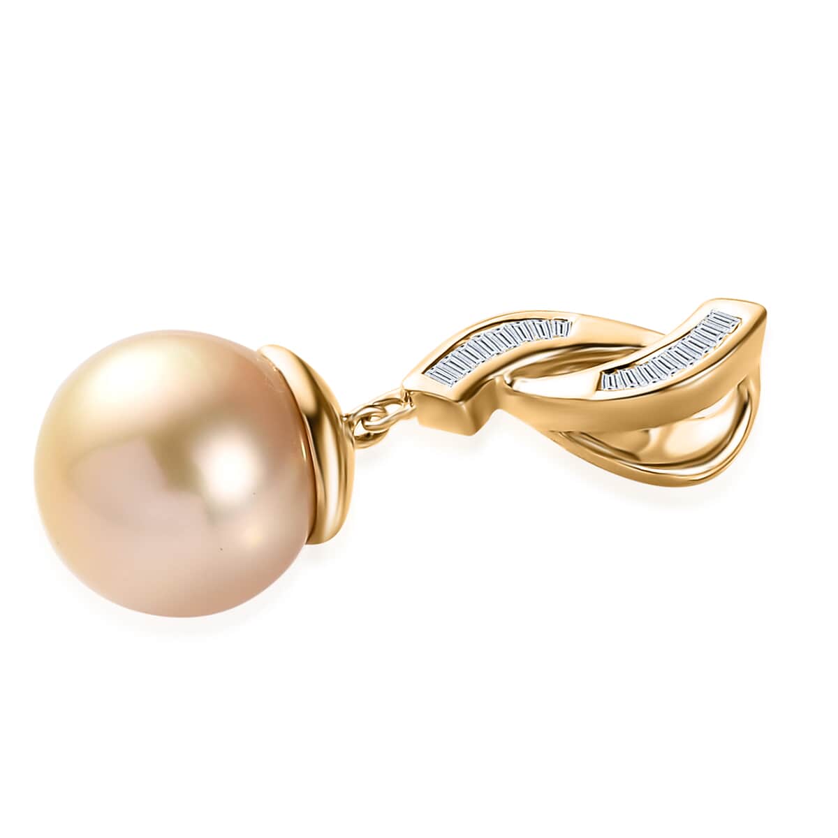 Luxoro 14K Yellow Gold Premium Golden South Sea Pearl and I2 Diamond Pendant 0.10 ctw image number 3