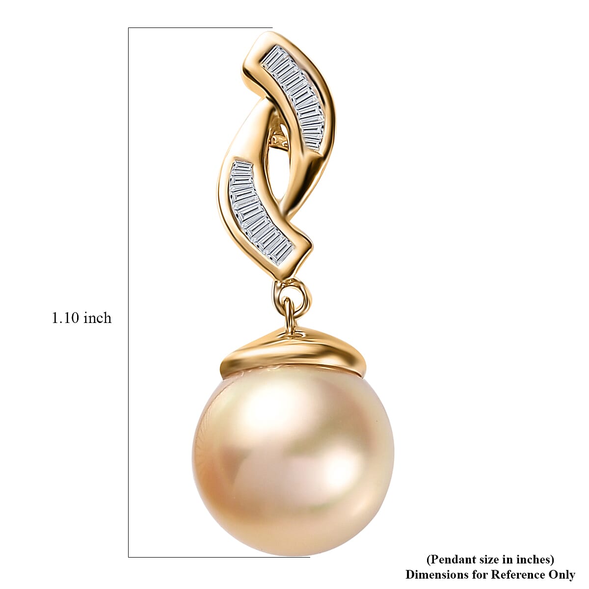 Luxoro 14K Yellow Gold Premium Golden South Sea Pearl and I2 Diamond Pendant without Chain 0.10 ctw