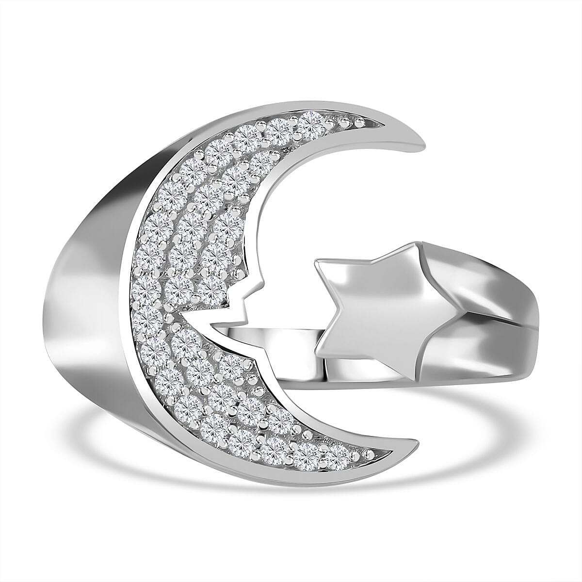 Simulated Diamond 0.45 ctw Ring in Rhodium Over Sterling Silver (Size 6.5)