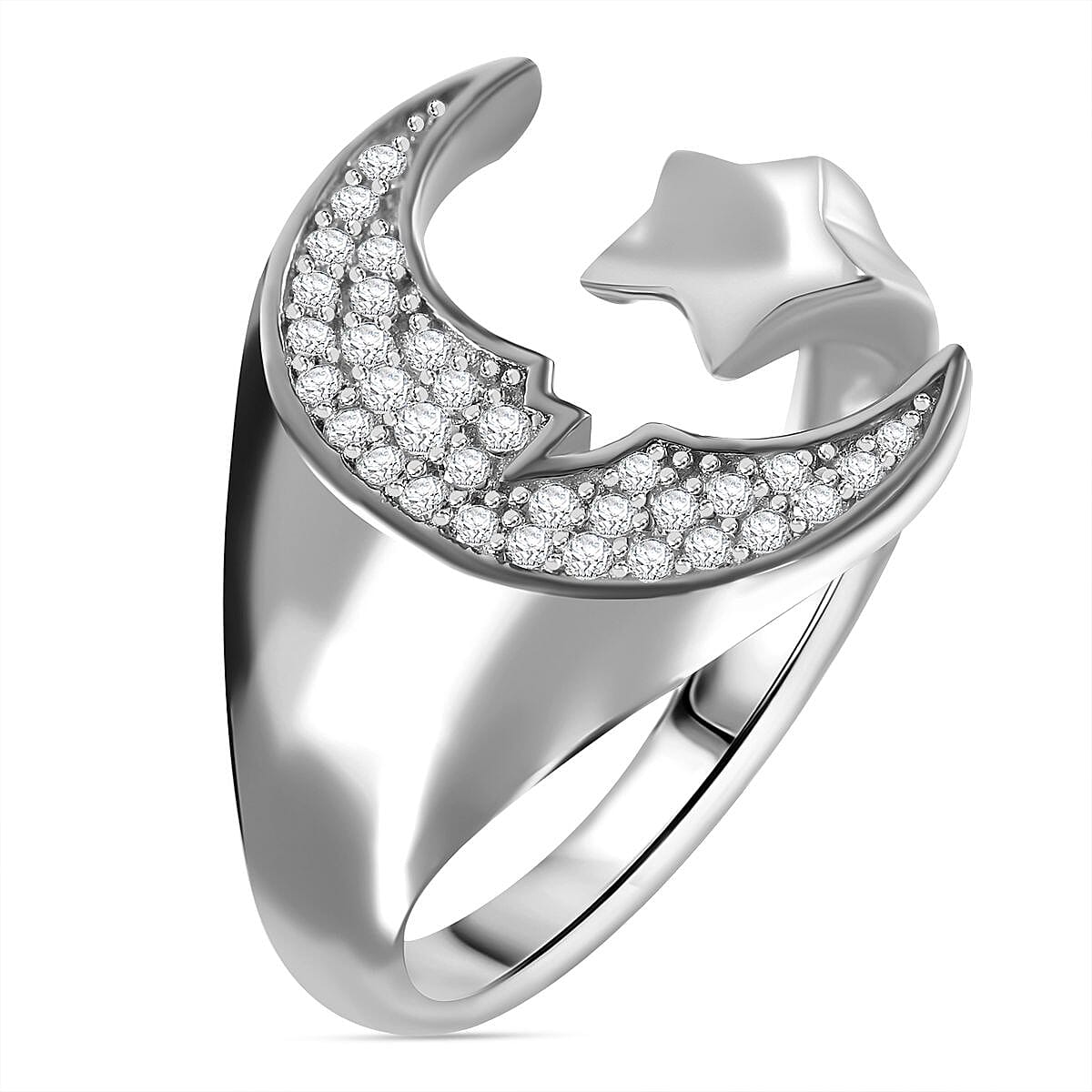 Simulated Diamond 0.45 ctw Ring in Rhodium Over Sterling Silver (Size 6.5)