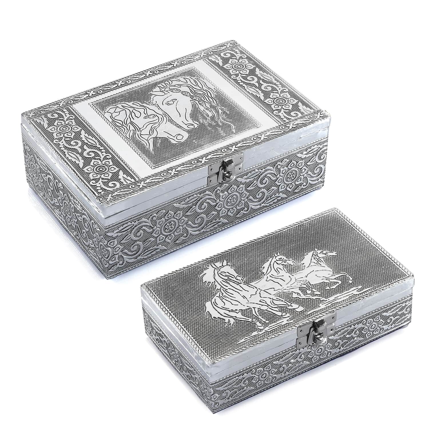 Shops Vintage Silver Jewelry Box With Horses