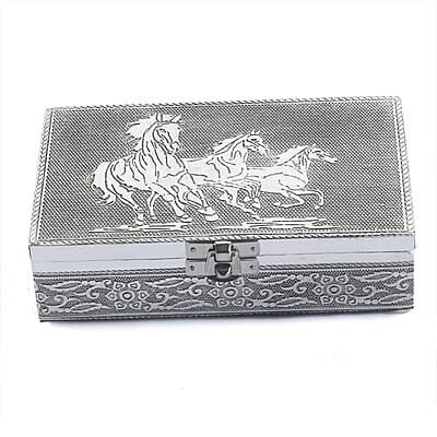 Hand Crafted Set of 2 Aluminum Oxidized Cat Horse Embossed Jewelry Box Made Up with Teak Wood Aluminum Sheet and Velvet