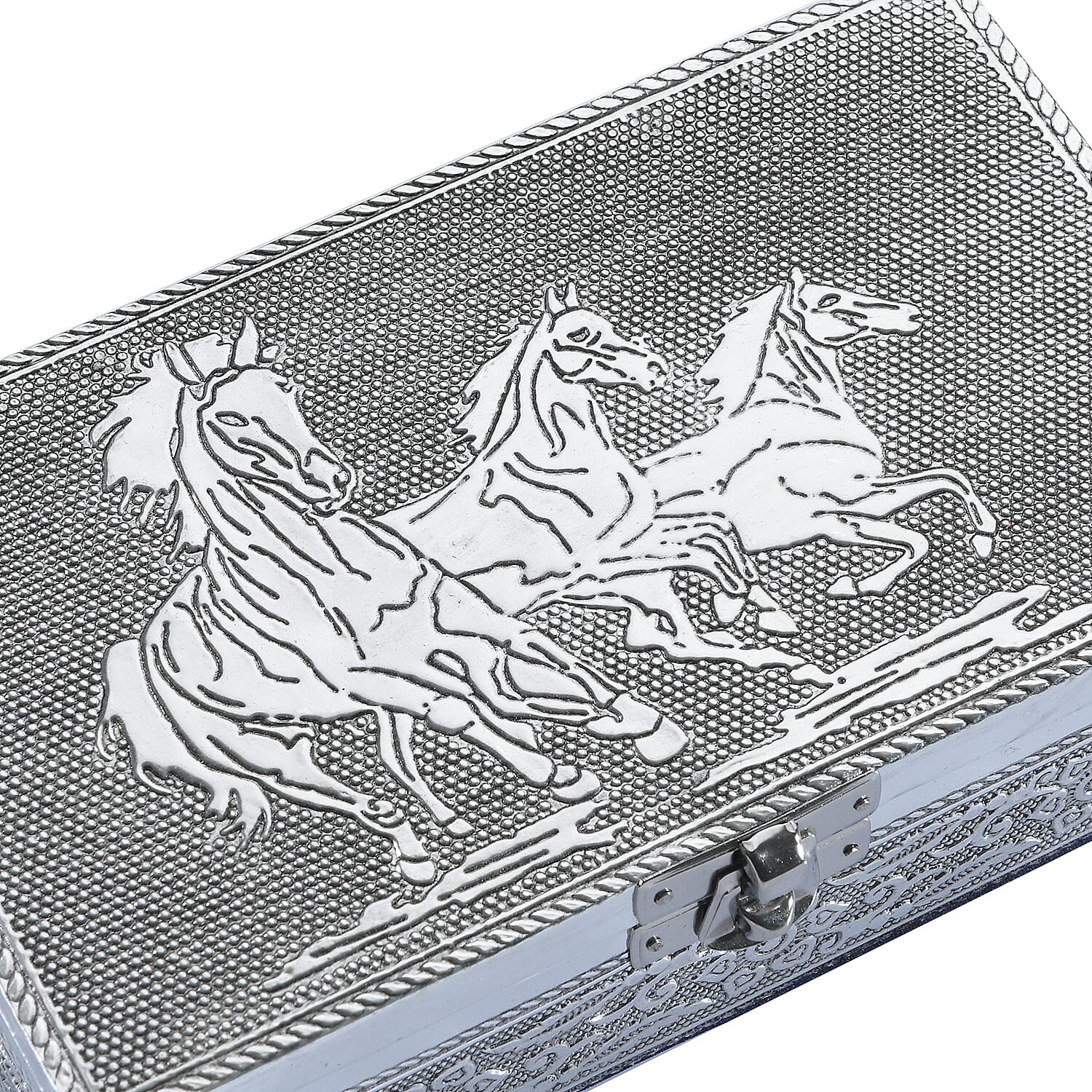 Hand Crafted Set of 2 Aluminum Oxidized Cat Horse Embossed Jewelry Box Made Up with Teak Wood Aluminum Sheet and Velvet