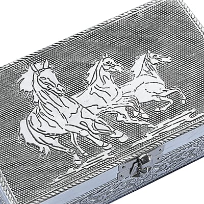 Hand Crafted Set of 2 Aluminum Oxidized Cat Horse Embossed Jewelry Box Made Up with Teak Wood Aluminum Sheet and Velvet