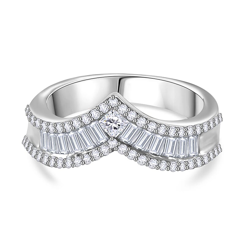 Simulated Diamond 1.54 ctw Ring in Rhodium Over Sterling Silver (Size 9)
