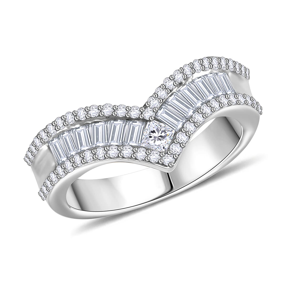 Simulated Diamond 1.54 ctw Ring in Rhodium Over Sterling Silver (Size 9)