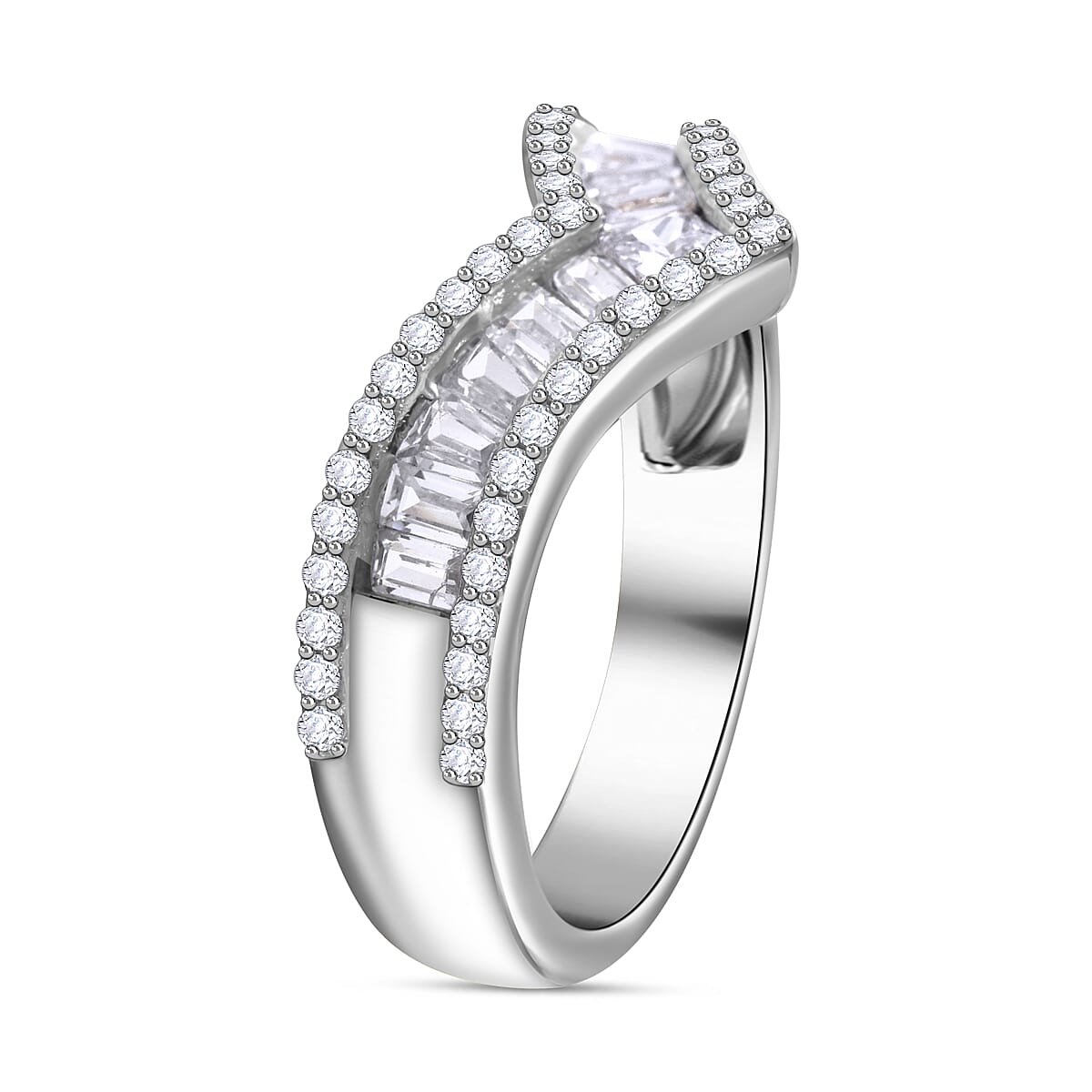 Simulated Diamond 1.54 ctw Ring in Rhodium Over Sterling Silver (Size 9)