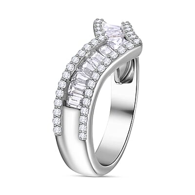 Simulated Diamond 1.54 ctw Ring in Rhodium Over Sterling Silver (Size 9)