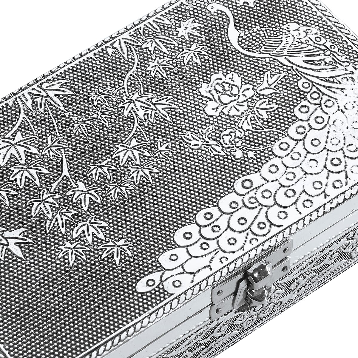Hand Crafted Set of 2 Aluminum Oxidized Peacock Embossed Jewelry Box Made Up with Teak Wood Aluminum Sheet and Velvet image number 7