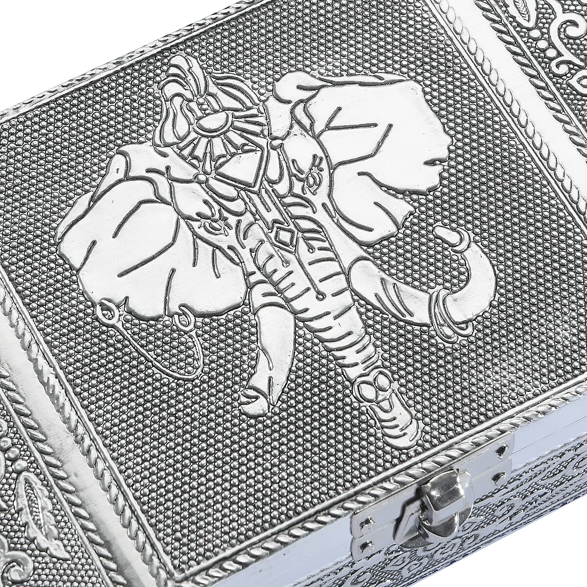 Hand Crafted Set of 2 Aluminum Oxidized Elephant Embossed Jewelry Box Made Up with Teak Wood Aluminum Sheet and Velvet image number 6