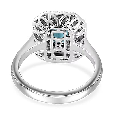 Certified & Appraised Rhapsody AAAA Monte Belo Indicolite and E-F VS Diamond 2.05 ctw Double Halo Ring in 950 Platinum (Size 6.0) 7.85 Grams