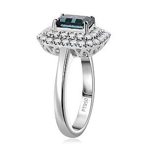 Certified & Appraised Rhapsody AAAA Monte Belo Indicolite and E-F VS Diamond 2.05 ctw Double Halo Ring in 950 Platinum (Size 7.0) 7.85 Grams